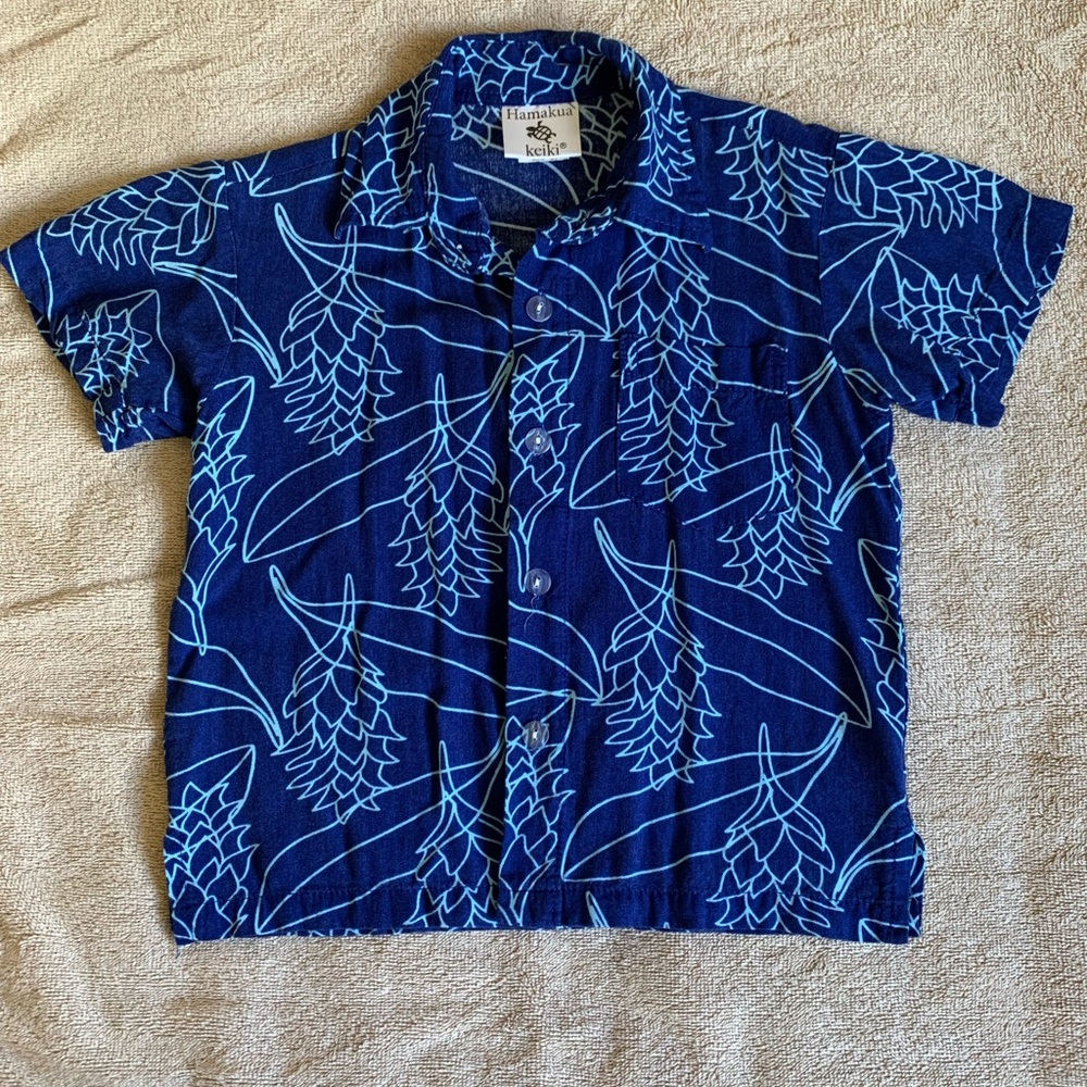 Blue Hawaiian Shirt with Leaf Print